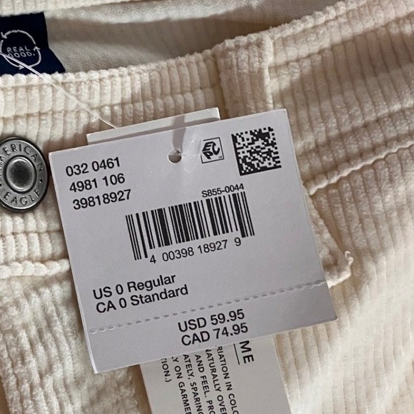 American Eagle Outfitters Cream Corduroy Baggy Wide Leg Cargo Pants Sz 0 Stretch - Picture 3 of 9